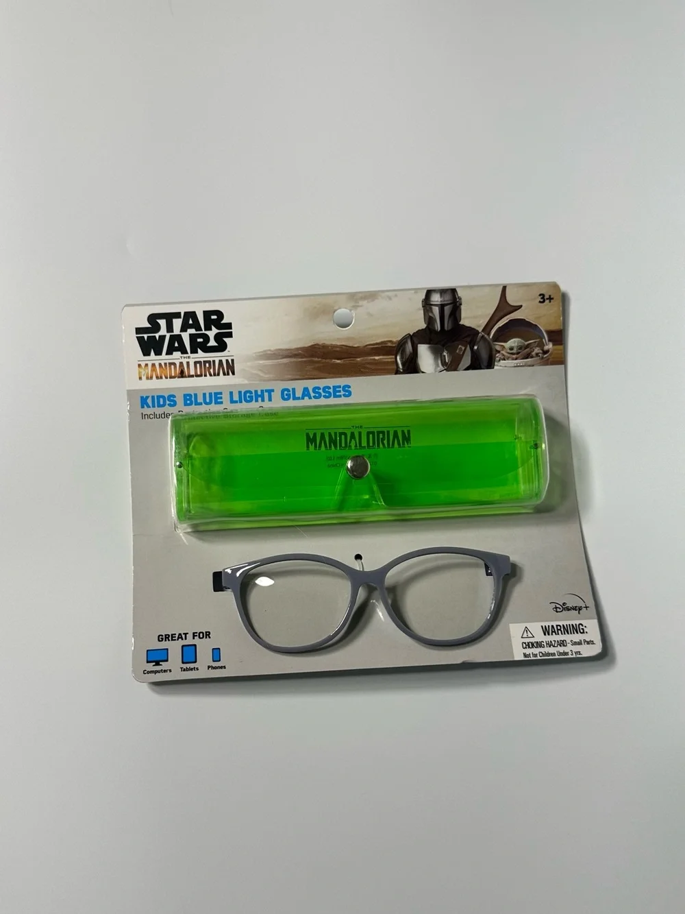 Star Wars The Mandalorian Kids Blue Light Glasses - Gray Frames with Green Case